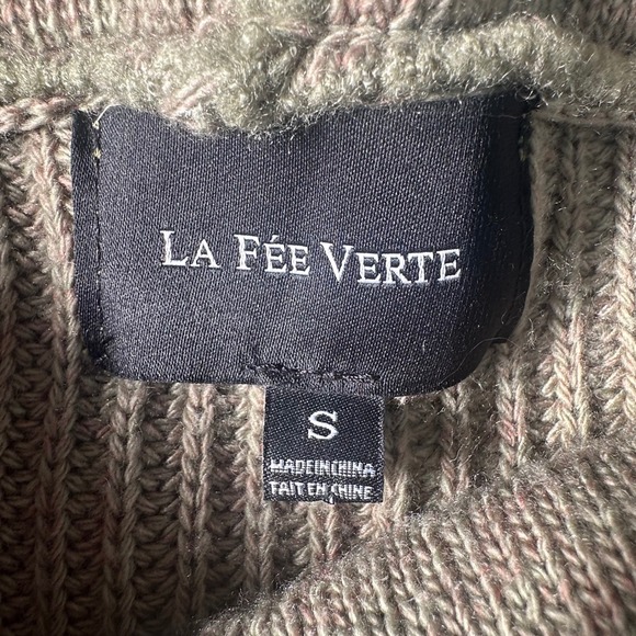 Anthropology La Fee Verte Knit Cardigan Wrap Sweater S Olive Green Asymmetric - Picture 3 of 8